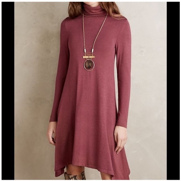 Mauve Anthropologie Jersey Turtleneck Long Sleeve Dress Medium - Picture 2 of 8